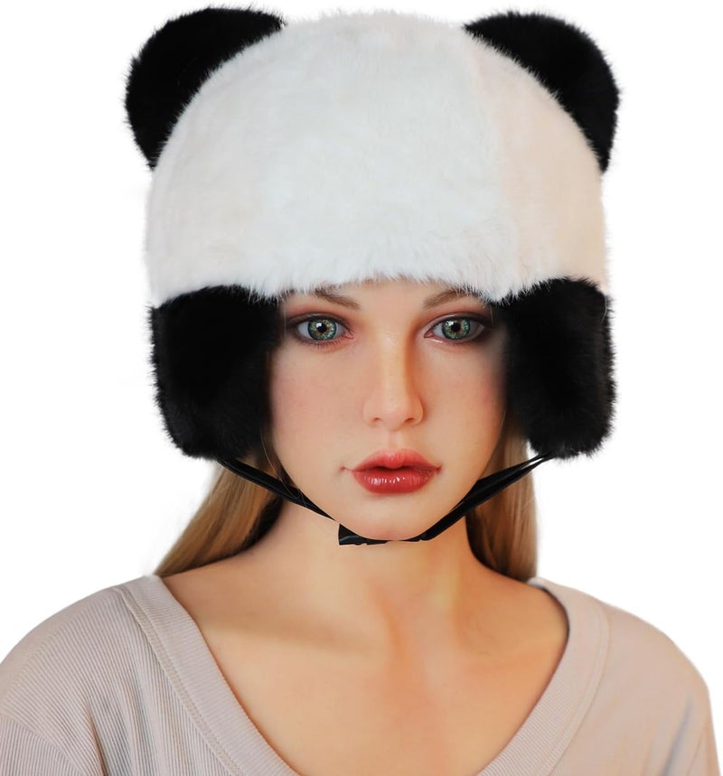 NICEYST Cute Panda Plush Animal Hat Soft Cozy Novelty Funny Panda Hat Furry Warm Winter Beanie Fur Hat for Teen Adult - Image 4